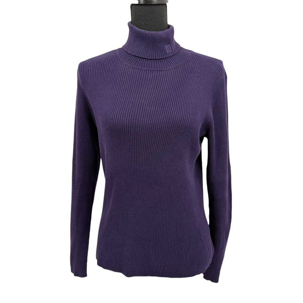 Lauren Ralph Lauren Womens Ribbed Turtleneck Sweater Purple Long Sleeve Y2K Med - Picture 2 of 7